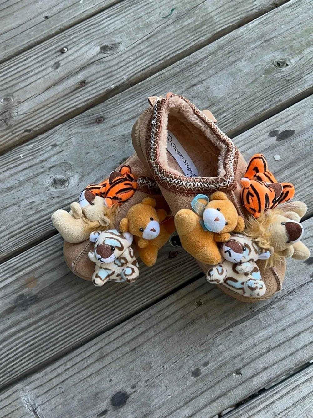 Plush Animal Slip-On Kids Slippers in Tan